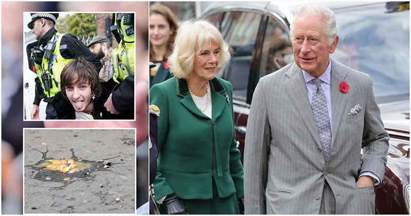 যুক্তরাজ্যের রাজা তৃতীয় চার্লসকে লক্ষ্য করে ডিম নিক্ষেপ