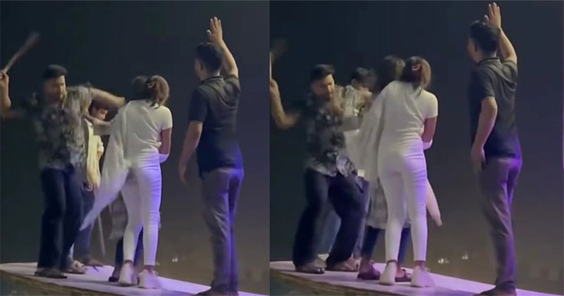 মুন্সীগঞ্জ লঞ্চঘাটে প্রকাশ্যে তরুণীদের মারধর করছে এক যুবক