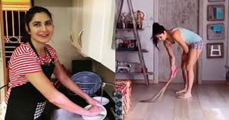 ক্যাটরিনা বাড়ির কাজ ভাগ করে নিয়েছেন থালা বাসন ধুয়ে, ঘর ঝাড়ু দিচ্ছেন