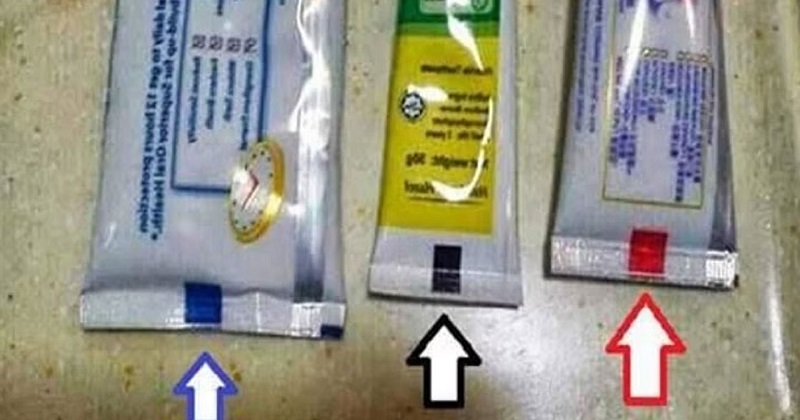 টুথপেস্ট টিউবের গায়ে ভিন্ন রঙের দাগের অর্থ কী? 