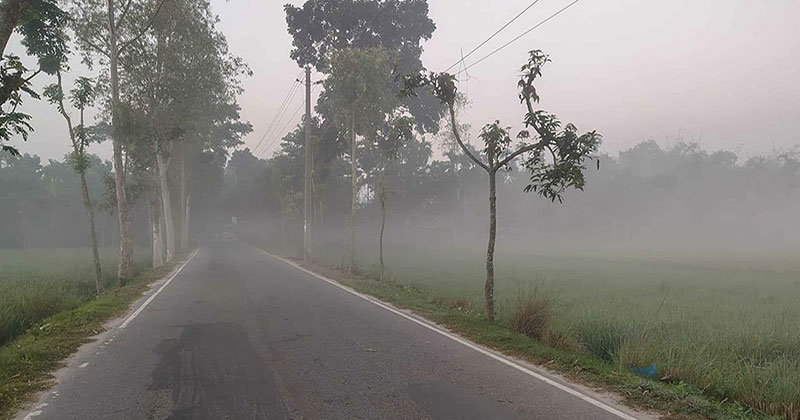 নীলফামারীতে ঘন কুয়াশা, সকালে যানবাহন চলছে হেডলাইট জ্বালিয়ে